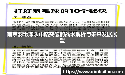 南京羽毛球队中路突破的战术解析与未来发展展望